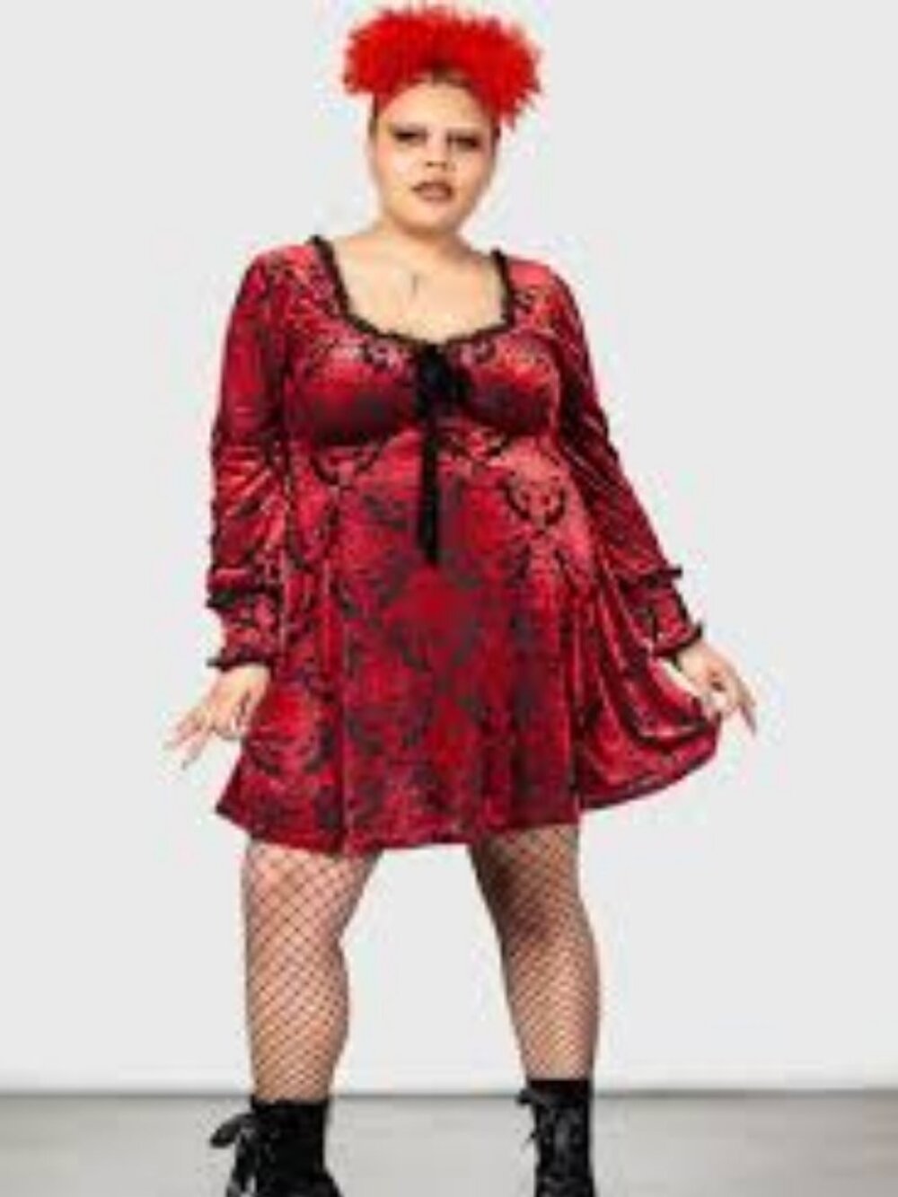 Killstar Sitri Long Sleeve Dress Red Black Velvet Gothic XL Plus NWT
